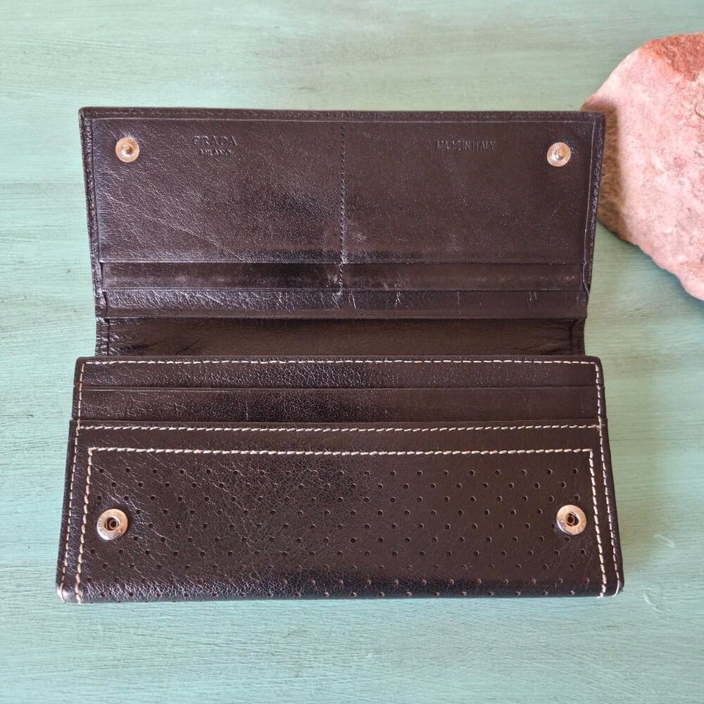 Prada black perforated leather wallet - Picture 6 of 8